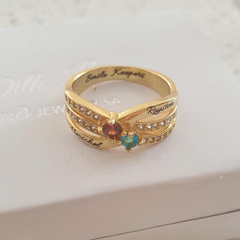 CRI103646 - Personalized Names and Birthstones Ring, Gold Plated over 925 Sterling Silver