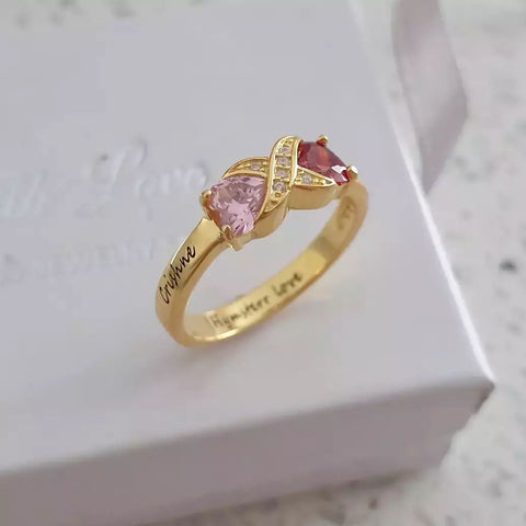 CRI103565 Gold Plated Sterling Silver Personalized Names & Birthstones Ring