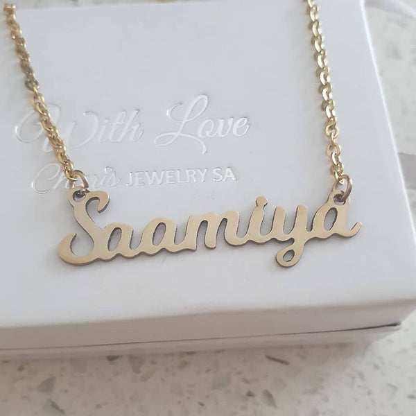Gold stainless steel name necklace deals