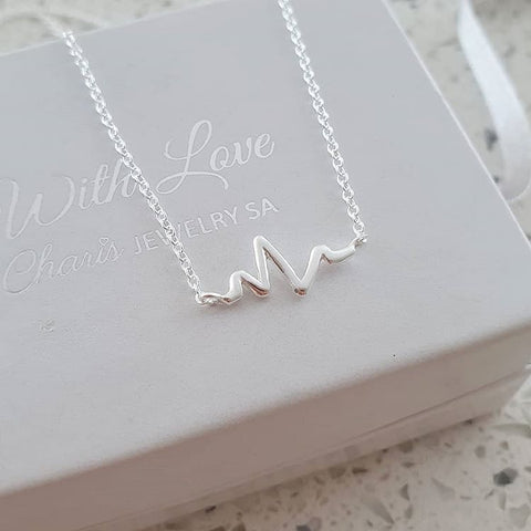 Silver heart beat necklace