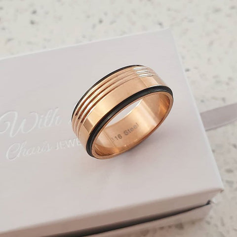 Men's Rose Gold Ring, stainless steel