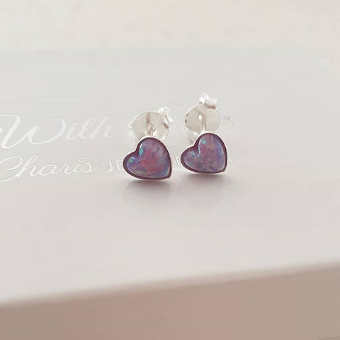 Multi lavender heart opal earrings