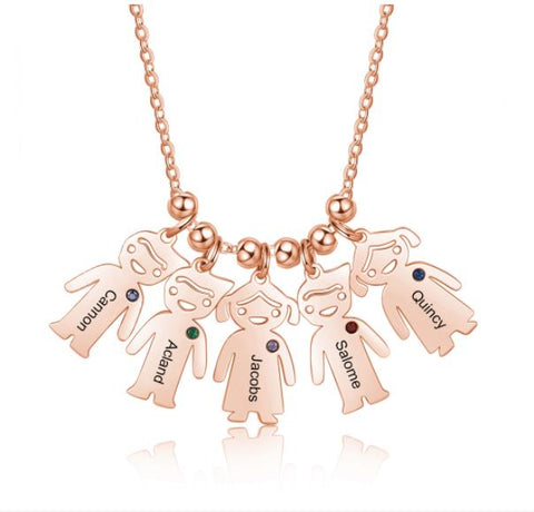 CNE106952RG - Rose Gold Stainless Steel Birthstone & Engraved Children Necklace ( Up to 5 Pendants)