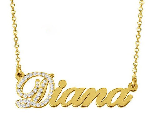 CNE108756 Personalized Name Necklace Paved Stone, 925 Sterling Silver, Gold or Rose Gold Plating.
