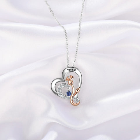CNE109684 Personalized Necklace Rose Flower Heart, 925 Sterling Silver