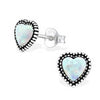 Adalynn 925 Sterling Silver SN Opal or Azure Heart Ear Stud Earrings, Size: 7mm