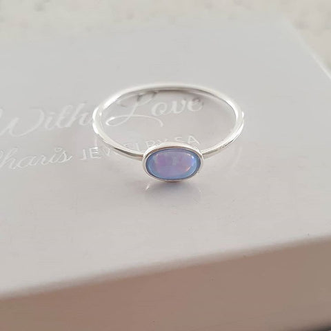 Silver opal azure ring