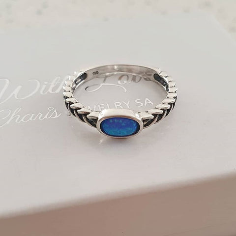  925 Sterling Silver Pacific Blue SN Opal Ring