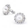 C345 - 925 Sterling Silver Pearl & Crystal Stud Earrings, Size 12mm