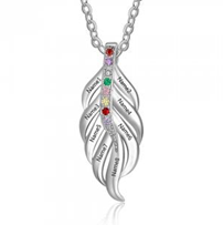 CNE102649 Sterling Silver Feather Shape Family Necklace with Birthstones