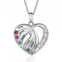 CNE103023 Sterling Silver Mom Heart Necklace with Birthstones