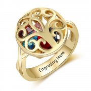 N2027 - Personalized Birthstones Family Tree Ring, Gold Plated