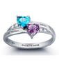 N270 - CRI101781 - 925 Sterling Silver Personalized Couples Names & Birthstones Ring (Size 5-12)