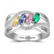 Sterling silver personalized ring, names and birthstones