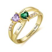 CRI103454 - Gold Plated 925 Sterling Silver Personalized Ring, Names and Birthstones