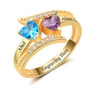 CRI102963 - Gold 925 Sterling Silver Personalized Ring, Names and Birthstones