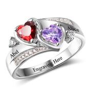 CRI102502- 925 Sterling Silver Personalized Ring, Names and Birthstones
