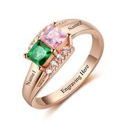 CRI103448 - Rose Gold 925 Sterling Silver Personalized Ring, Names & Birthstones