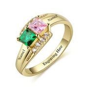 CRI103449 - Gold Plated 925 Sterling Silver Personalized Ring, Names & Birthstones