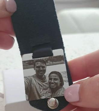 CAS102330 - Personalized Photo keyring, Stainless Steel - Black Strap