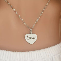Casey Personalized Heart Necklace, Silver Stainless Steel (READY IN 3 DAYS)