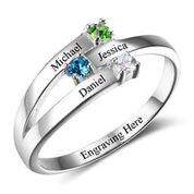 CRI102505 - 925 Sterling Silver Personalized Names & Birthstones Ring