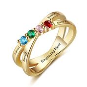 CRI103442- Gold Plated 925 Sterling Silver Personalized Family Names & Birthstones Ring