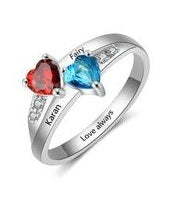 CRI101781 - 925 Sterling Silver Personalized Couples Names & Birthstones Ring (Size 5-12)