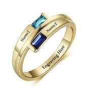 CRI103452 - Gold Plated 925 Sterling Silver Personalized Ring, Names & Birthstones