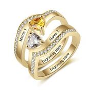 CRI103607 - Gold Plated 925 Sterling Silver Personalized Names & Birthstones Ring