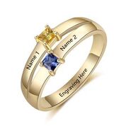 CRI103709 - Gold Plated 925 Sterling Silver Personalized Ring, Names and Birthstones