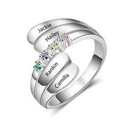CRI103805 - 925 Sterling Silver Personalized Ring, Names and Birthstones