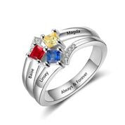 CRI103854 - 925 Sterling Silver Personalized Ring, Names and Birthstones