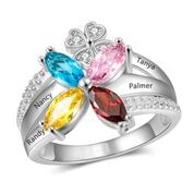 CRI103919 - 925 Sterling Silver Personalized Ring, Names and Birthstones