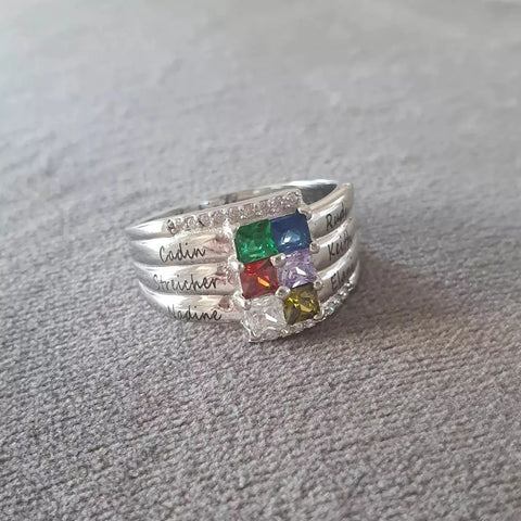 CRI103846 Sterling Silver Personalized Names & Birthstones Ring