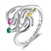 CRI104226 - 925 Sterling Silver Personalized Names & Birthstone Baby feet ring