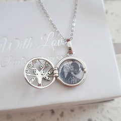 CNE103624 - 925 Sterling Silver Personalized Photo Tree Locket Necklace,