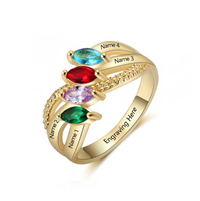 CRI103561 Gold Plated Sterling Silver Personalized Names & Birthstones Ring