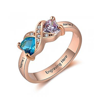Rose Gold Plated Sterling Silver Personalized Names & Birthstones Ring