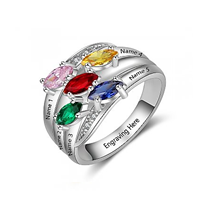 CRI103591 Sterling Silver Personalized Names & Birthstones Ring