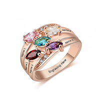 103665 Rose Gold Plated Sterling Silver Personalized Names & Birthstones Ring
