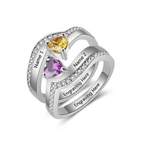 Sterling Silver Personalized Names & Birthstones Ring