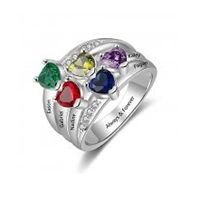 Sterling Silver Personalized Names & Birthstones Ring