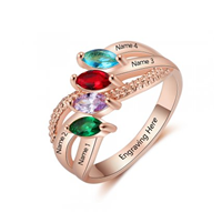 CRI103667 Rose Gold Plated Sterling Silver Personalized Names & Birthstones Ring