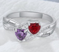  Sterling Silver Personalized Names & Birthstones Ring