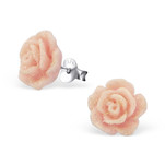 B81 - 925 Sterling Silver Peach Rose Earrings 10mm