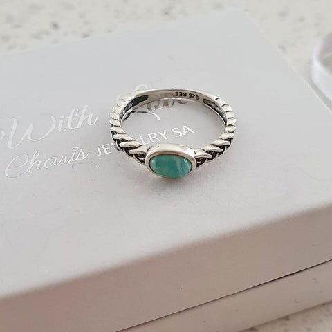 Marley 925 Sterling Silver Amazonite Oval Ring