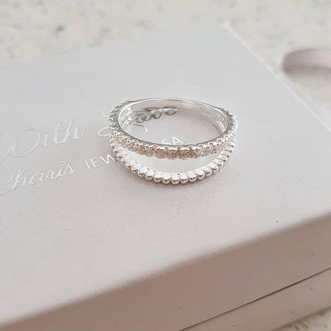 Silver double band ring