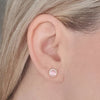 Silver pink cat eye ear stud earrings