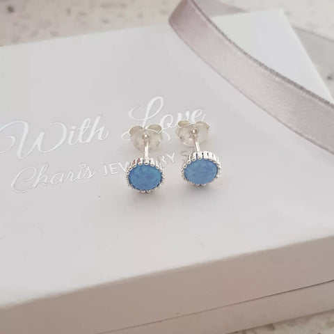 Silver azure opal earrings